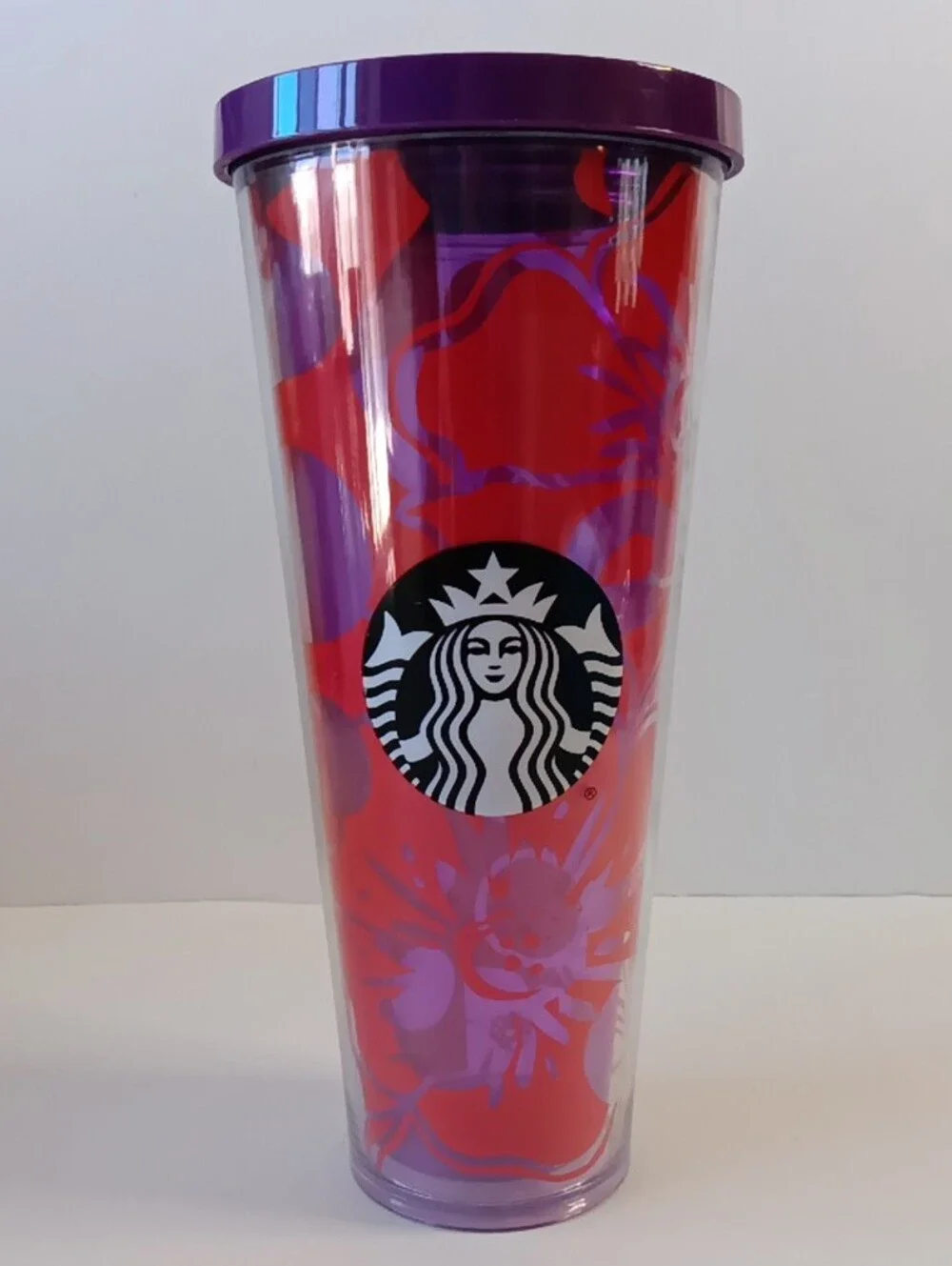 Starbucks Red & Purple Floral Double-Walled Cold 24oz Tumbler